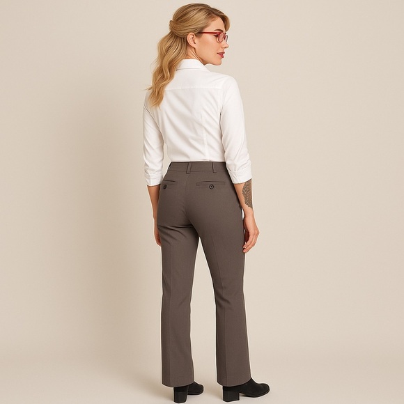 LOFT Mid-Waist Academia Bootcut Sailor Style Trousers in Gray Brown, Size 6 - Picture 2 of 11